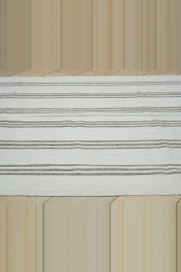 Khaki Striped Grayish White Turkish Kilim Rug 7x12 200,366 - Grey Turkish Rug $i