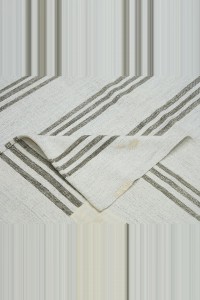 Khaki Striped Grayish White Turkish Kilim Rug 7x12 200,366 - Grey Turkish Rug $i