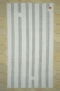 Grey Turkish Rug Khaki Striped Grayish White Turkish Kilim Rug 7x12  200,366