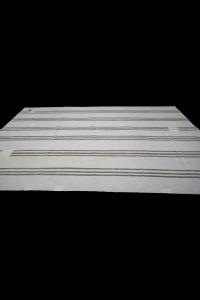 Khaki Striped Grayish White Turkish Kilim Rug 7x12 Feet  200,366 - Grey Turkish Rug  $i