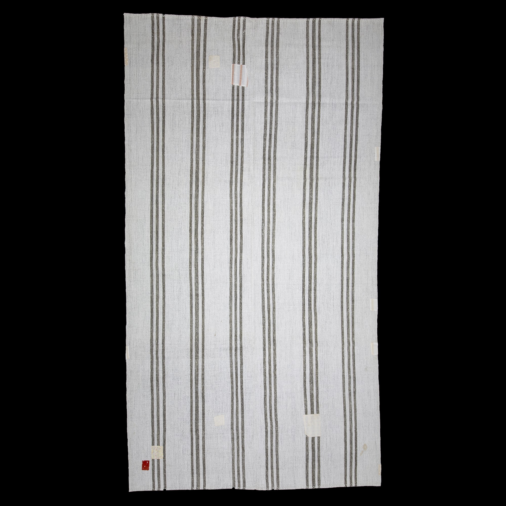 Khaki Striped Grayish White Turkish Kilim Rug 7x12 Feet  200,366 - Grey Turkish Rug 