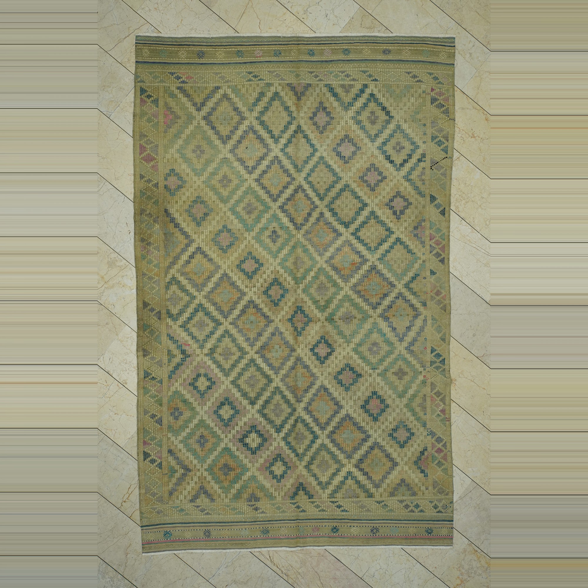 Large Turkish Embrodiery Kilim Rug 7x11 Feet 198,320 - Turkish Kilim Rug