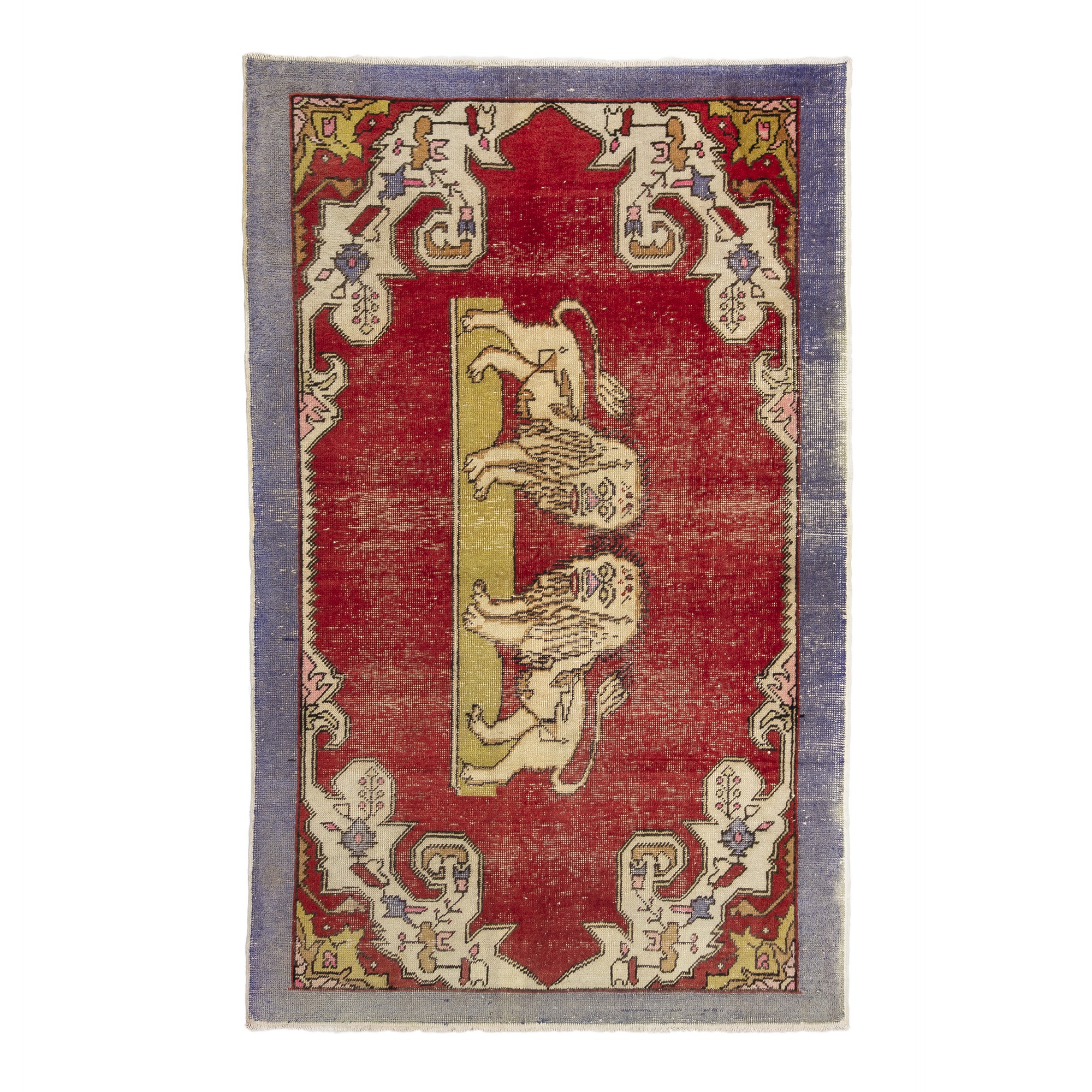 Lion Pattern Old Turkish Carpet Rug 4x7 Feet 135,220 - Turkish Carpet Rug