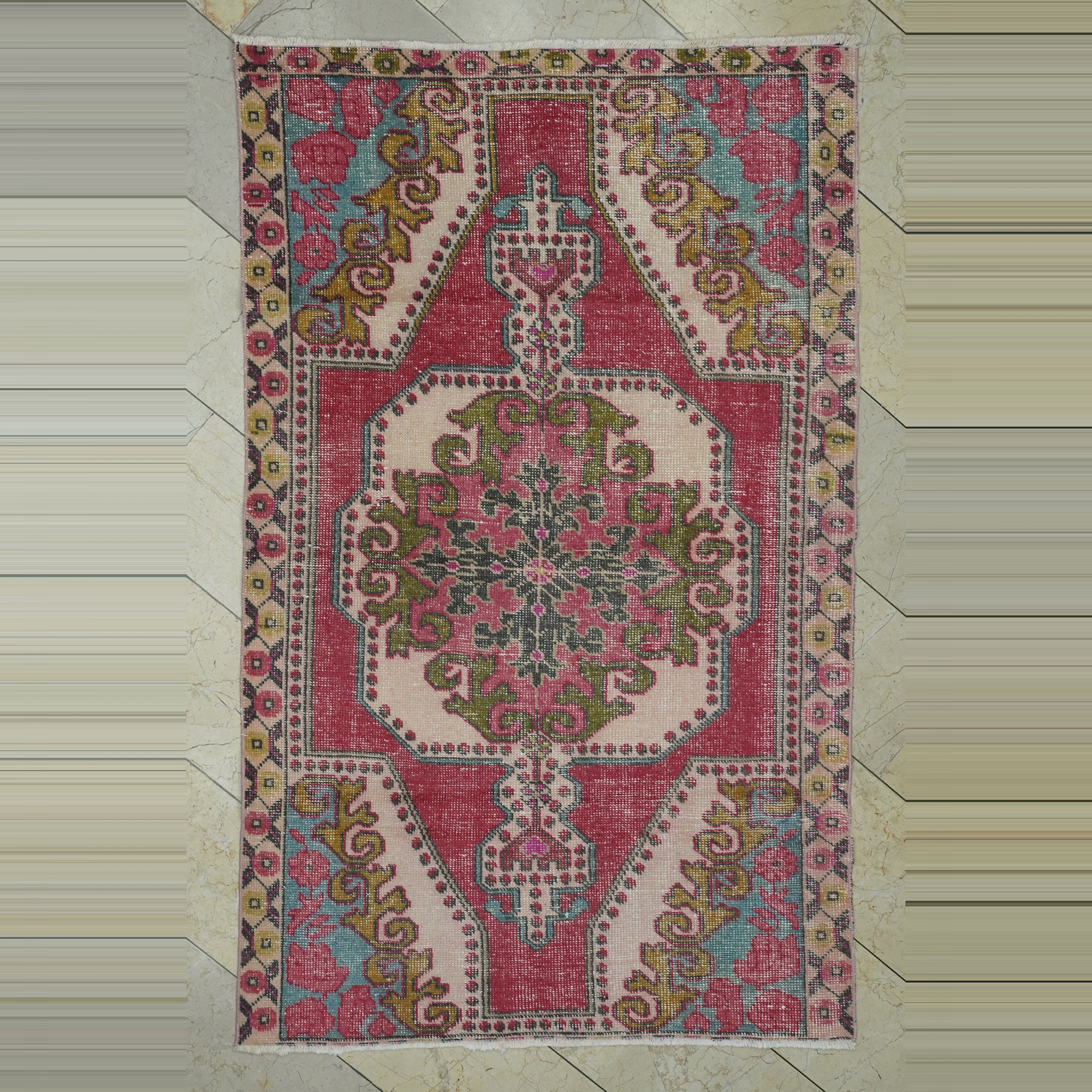 Mid century Oushak Area Rug 4x7 128,211 - Turkish Carpet Rug