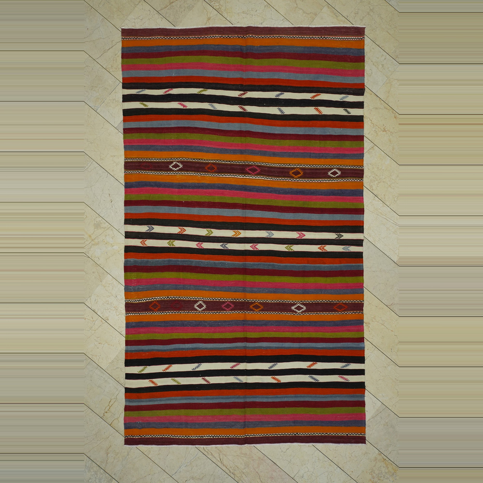 Minimalist Decor Striped Tavas Kilim Rug 6x11 192,330 - Turkish Kilim Rug