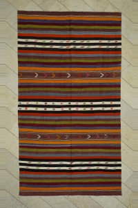 Turkish Kilim Rug Minimalist Decor Striped Tavas Kilim Rug 6x11  195,345