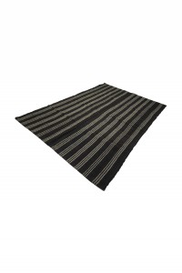 Modern Black And White Turkish Kilim rug 6x8 Feet  184,253 - Goat Hair Rug  $i