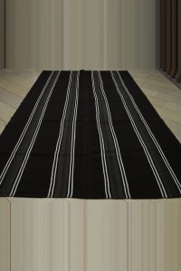 Modern Black And White Turkish Kilim rug 7x12 Feet 215,370 - Goat Hair Rug $i