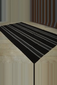 Modern Black And White Turkish Kilim rug 7x12 Feet 215,370 - Goat Hair Rug $i