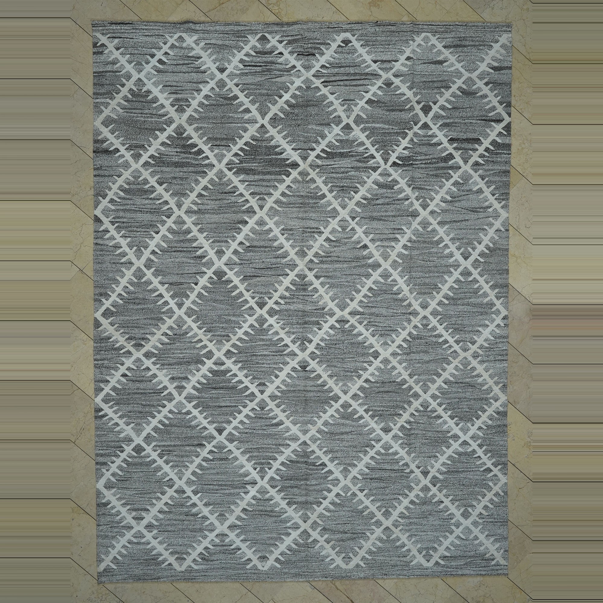 Modern Gray And White Turkish Kilim Rug 9x12 Feet 278,380 - Grey Turkish Rug