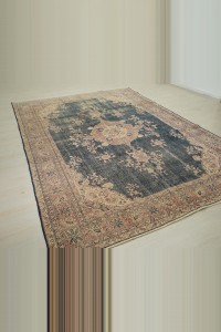 Navy Blue Beige Oushak Carpet Rug 7x10 Feet 206,293 - Oushak Rug $i