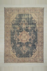 Navy Blue Beige Oushak Carpet Rug 7x10 Feet 206,293 - Oushak Rug $i