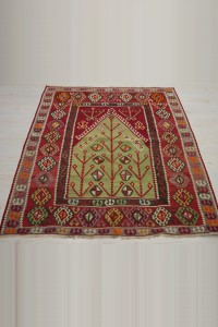 Nineteen Century Antique Bayburt Kilim Rug 4x5 Feet 125,152 - Turkish Kilim Rug  $i