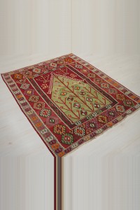 Nineteen Century Antique Bayburt Kilim Rug 4x5 Feet 125,152 - Turkish Kilim Rug  $i