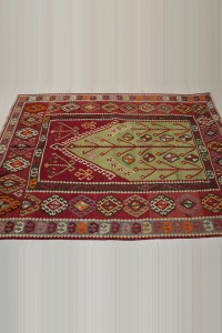 Nineteen Century Antique Bayburt Kilim Rug 4x5 Feet 125,152 - Turkish Kilim Rug  $i