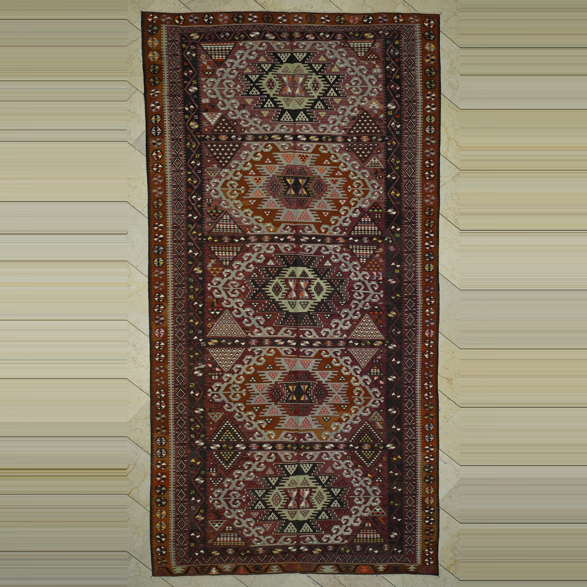 Nineteen Century Antique Kayseri Kilim Rug 6x12 183,378 - Turkish Kilim Rug