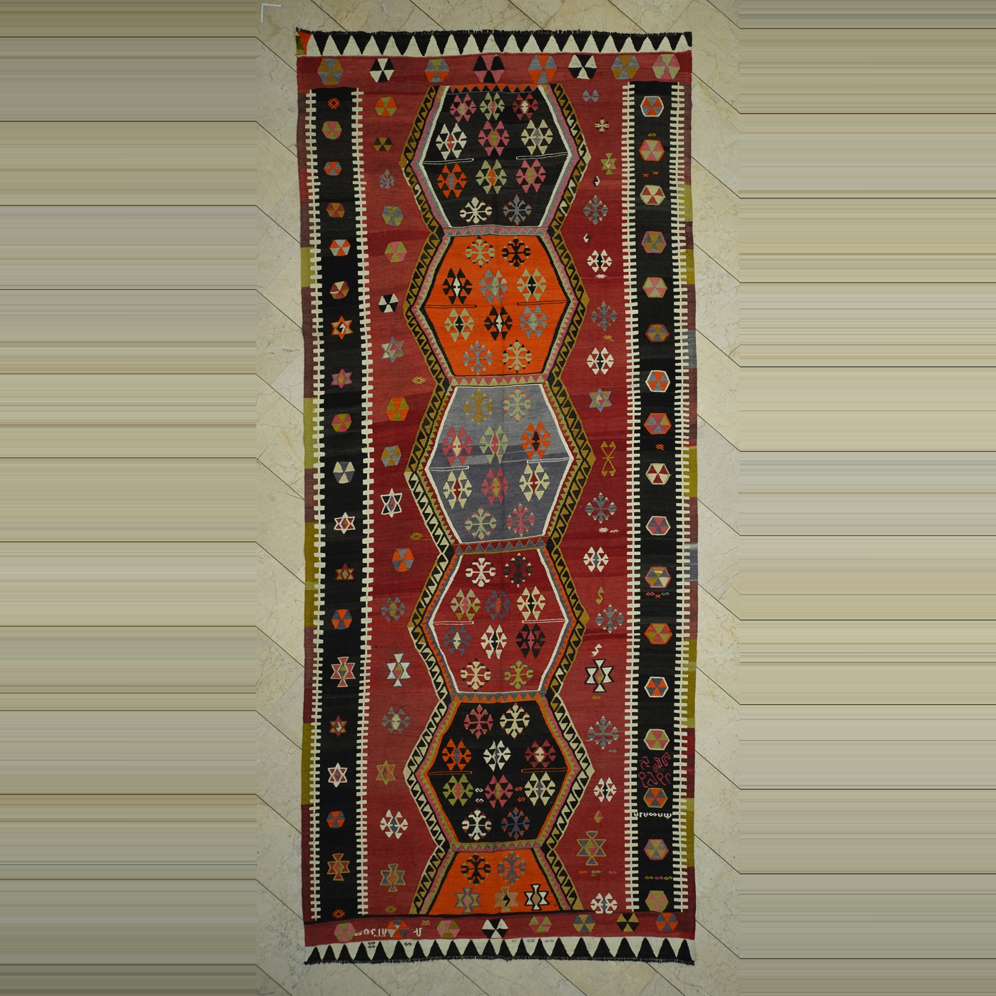 Old Antique Kayseri Kilim Rug 6x15 188,442 - Turkish Kilim Rug