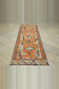 Orange Herki Kilim Rug Runner 3x9 86,280 - Turkish Rug Runner  $i