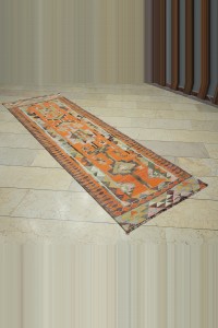 Orange Herki Kilim Rug Runner 3x9 86,280 - Turkish Rug Runner  $i