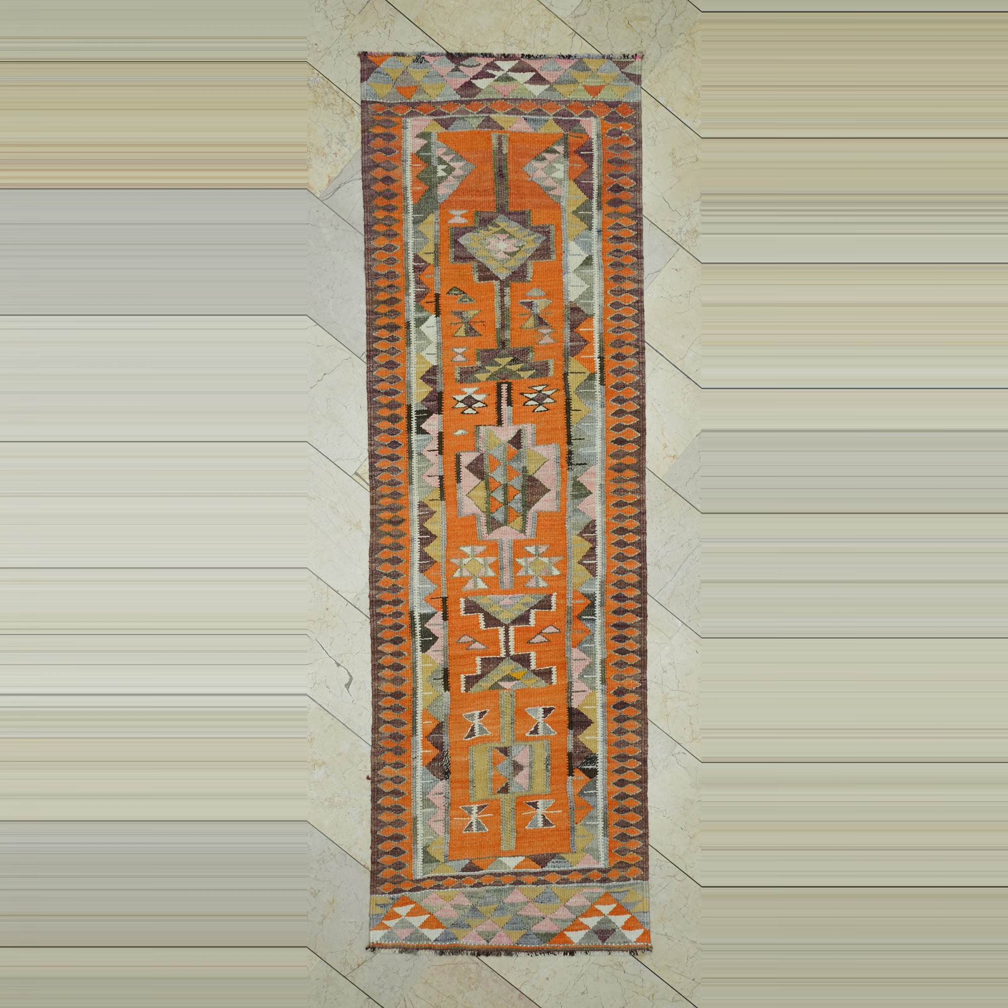 Orange Herki Kilim Rug Runner 3x9 86,280 - Turkish Rug Runner