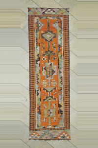 Turkish Rug Runner Orange Herki Kilim Rug Runner 3x9 86,280