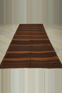 Orange Striped Brown Kilim Rug 5x11 Feet  143,326 - Turkish Natural Rug  $i