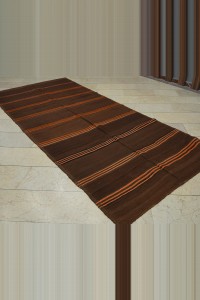 Orange Striped Brown Kilim Rug 5x11 Feet  143,326 - Turkish Natural Rug  $i