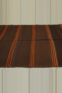 Orange Striped Brown Kilim Rug 5x11 Feet  143,326 - Turkish Natural Rug  $i