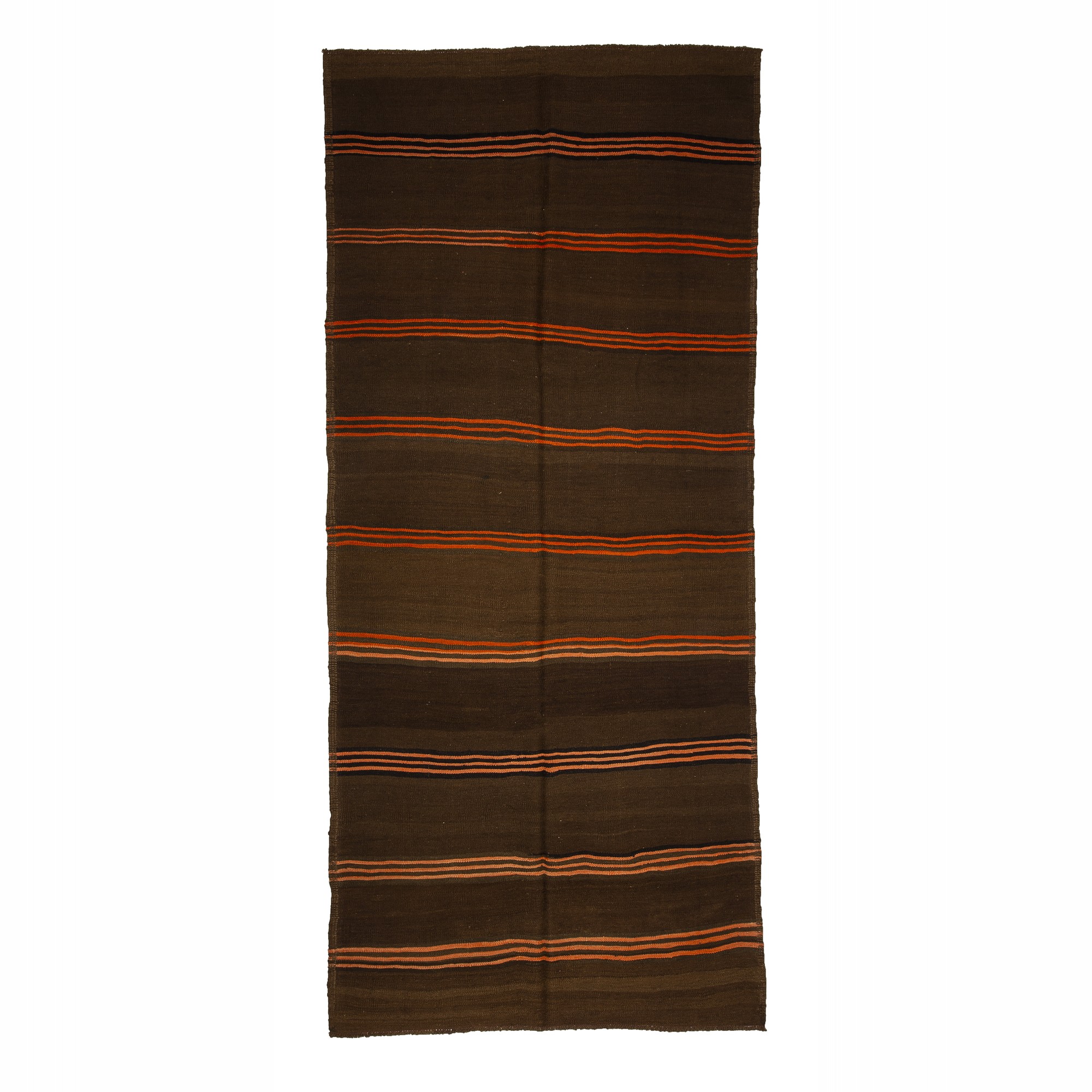 Orange Striped Brown Kilim Rug 5x11 Feet  143,326 - Turkish Natural Rug 
