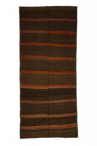 Orange Striped Brown Kilim Rug 5x11 Feet  143,326 - Turkish Natural Rug  $i