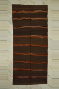 Turkish Natural Rug Orange Striped Brown Kilim Rug 5x11 Feet  143,326