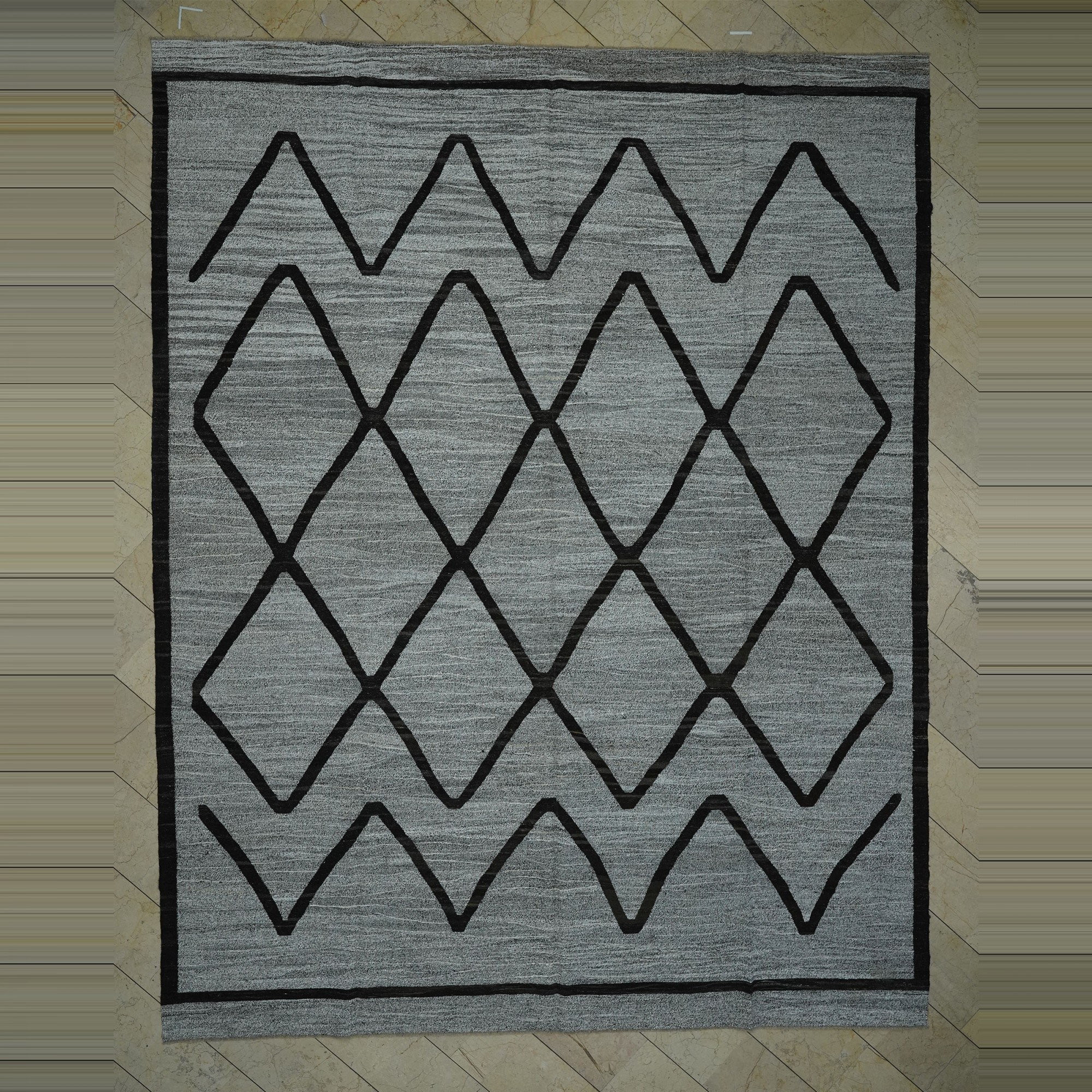 Oversize 11x14 Feet Geometric Motif Kilim Rug 330,426 - Grey Turkish Rug