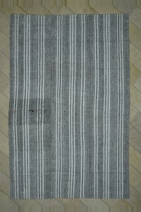 Grey Turkish Rug Oversize Decorative Striped Rug 8x12 Feet 244,363