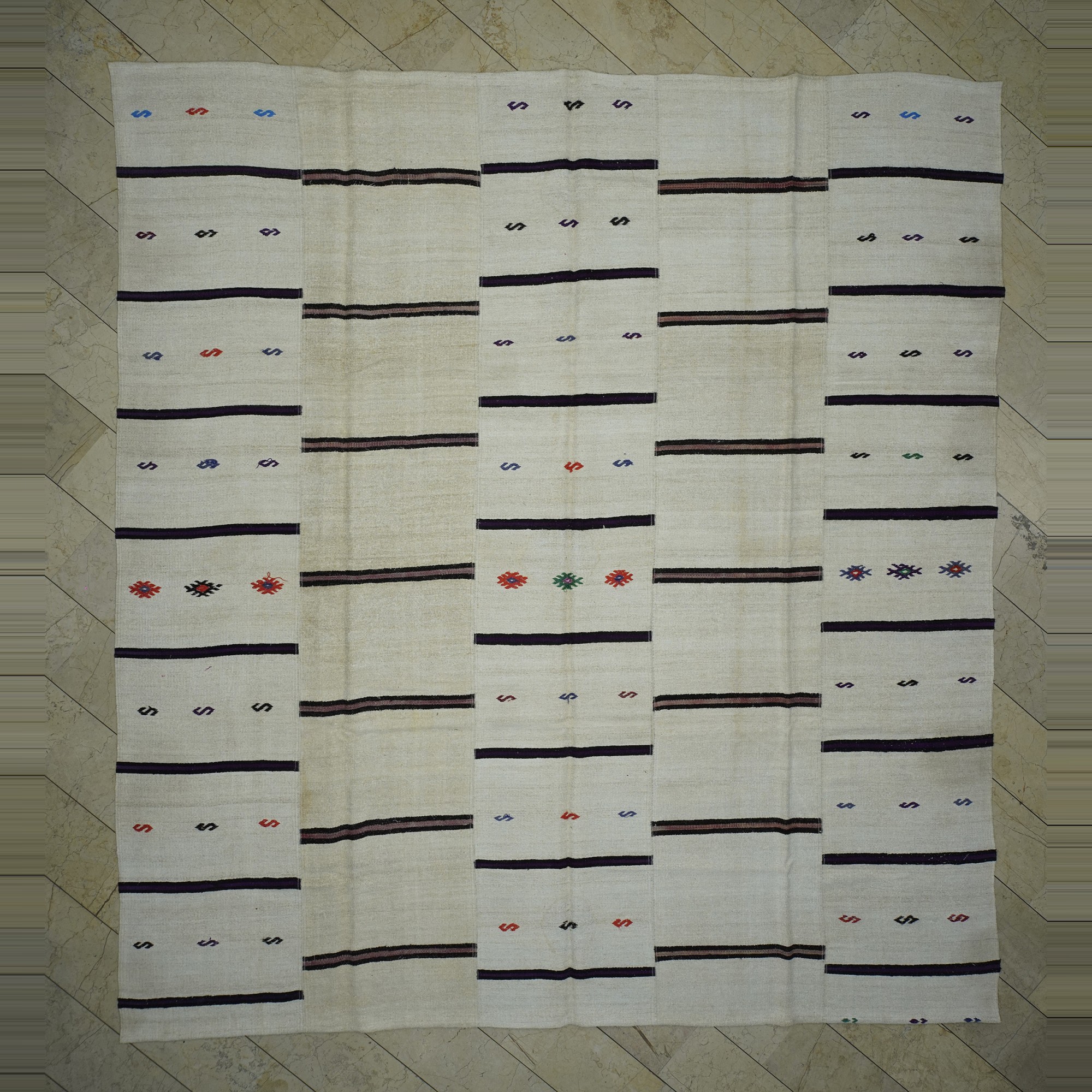 Oversized Vintage Hemp Kilim Rug 12x13  360,387 - Turkish Hemp Rug