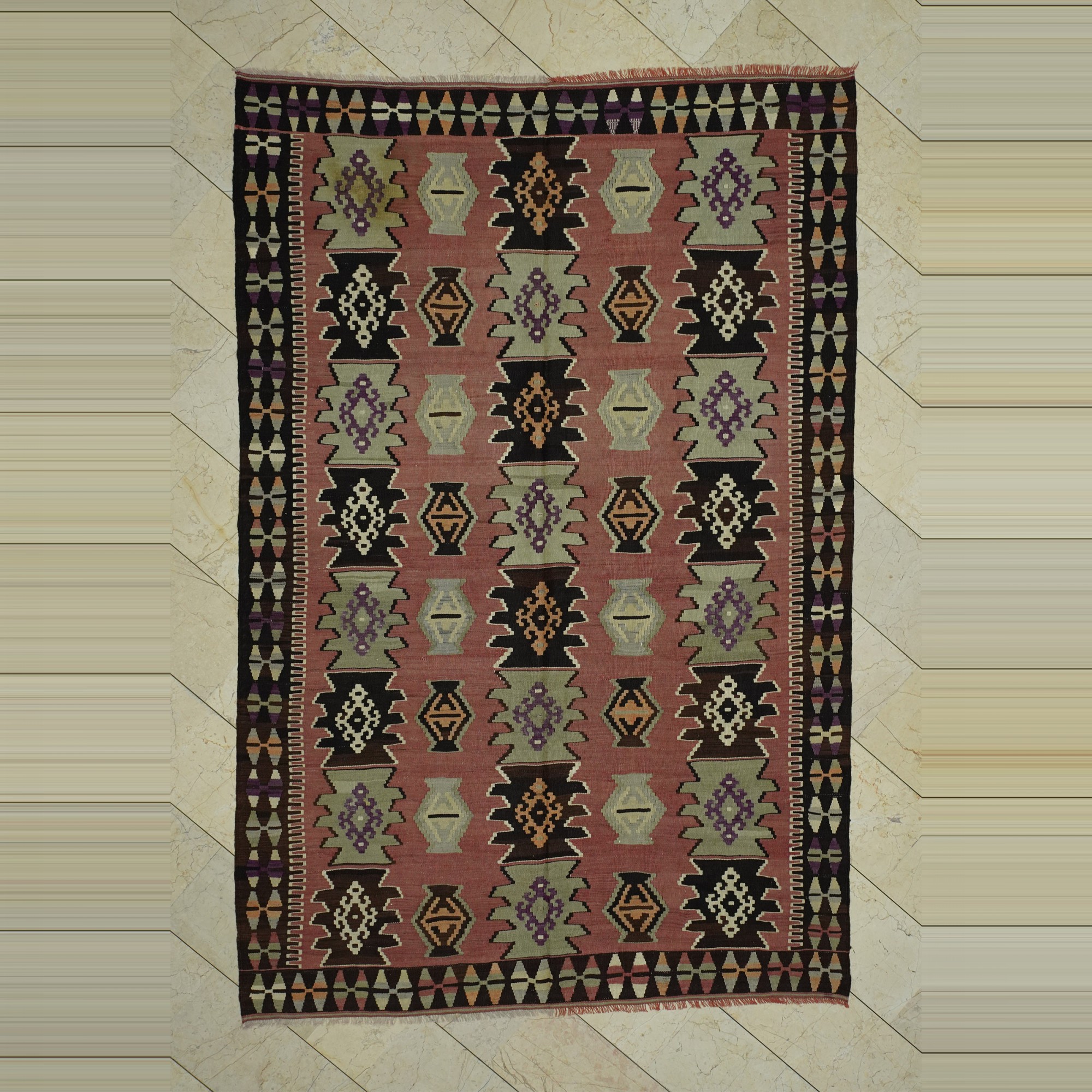 Pastel Turkish Kilim Rug 6x9 Feet 193,290 - Turkish Kilim Rug