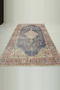 Persian Heriz Pattern Navy Blue Vintage Oushak Carpet Rug 5x9 Feet 160,284 - Oushak Rug $i