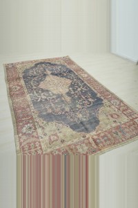 Persian Heriz Pattern Navy Blue Vintage Oushak Carpet Rug 5x9 Feet 160,284 - Oushak Rug $i