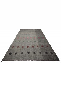 Pink Embroidred Turkish Gray Kilim Rug 6x9 Feet 188,290 - Grey Turkish Rug $i
