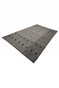Pink Embroidred Turkish Gray Kilim Rug 6x9 Feet 188,290 - Grey Turkish Rug $i