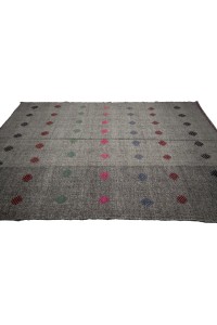 Pink Embroidred Turkish Gray Kilim Rug 6x9 Feet 188,290 - Grey Turkish Rug $i