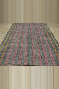 Pink Striped Turkish Gray Kilim Rug 6x9 Feet 186,285 - Grey Turkish Rug $i