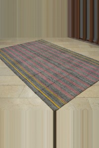 Pink Striped Turkish Gray Kilim Rug 6x9 Feet 186,285 - Grey Turkish Rug $i