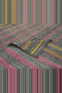 Pink Striped Turkish Gray Kilim Rug 6x9 Feet 186,285 - Grey Turkish Rug $i