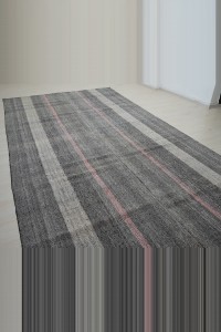 Pink Striped Turkish Gray Kilim Rug 7x13 Feet  213,390 - Grey Turkish Rug  $i