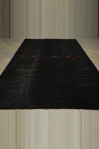Plain Black Turkish Kilim Rug 7x12 Feet 215,353 - Goat Hair Rug $i