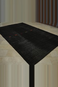 Plain Black Turkish Kilim Rug 7x12 Feet 215,353 - Goat Hair Rug $i
