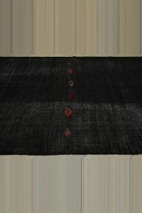 Plain Black Turkish Kilim Rug 7x12 Feet 215,353 - Goat Hair Rug $i