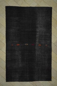 Plain Black Turkish Kilim Rug 7x12 Feet  215,353 - Goat Hair Rug  $i