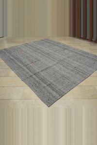 Plain Gray Large Turkish Kilim Rug 8x9 Feet 235,279 - Grey Turkish Rug $i