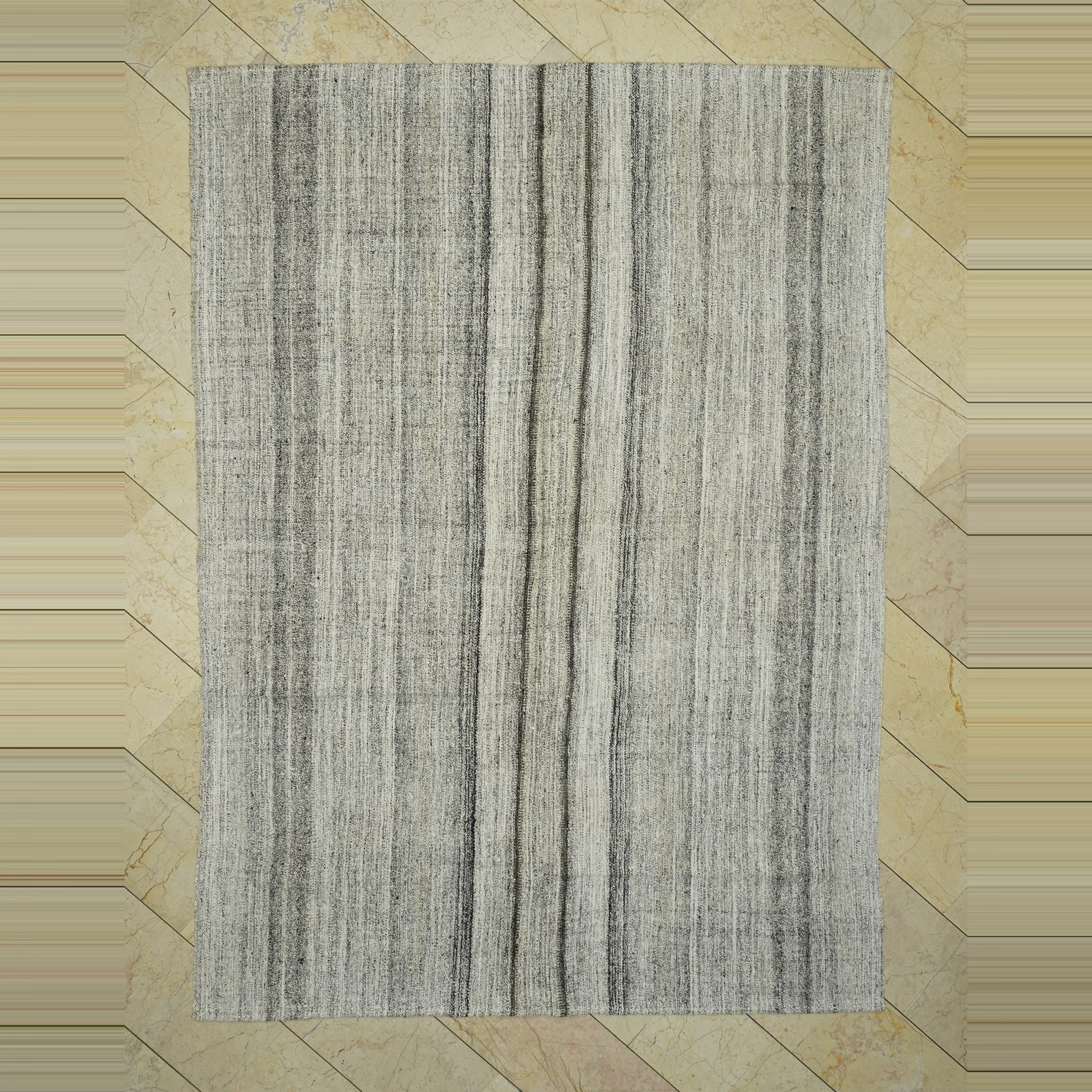 Primitive Striped Turkish Gray Kilim Rug 7x10 208,292 - Grey Turkish Rug